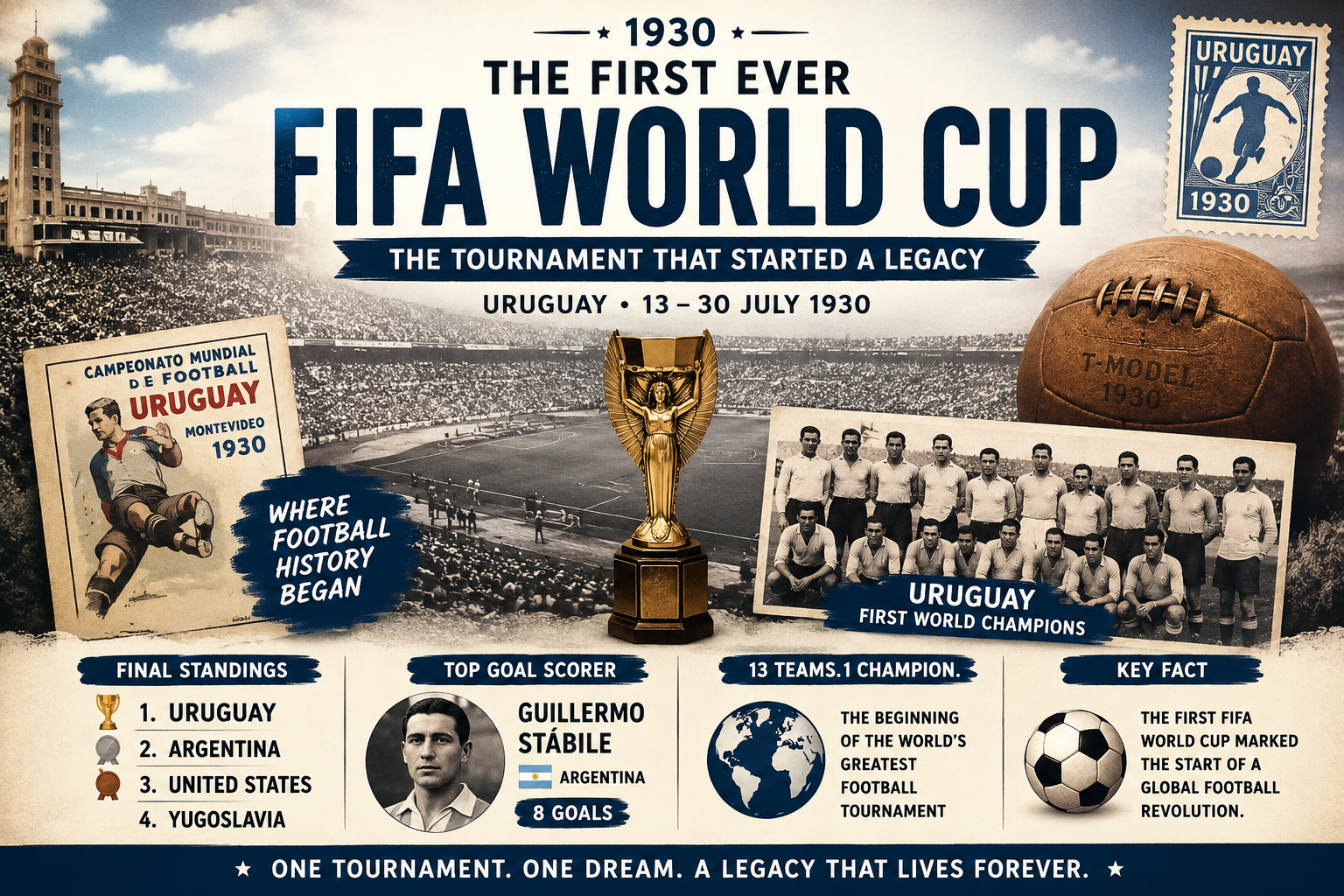 ⚽ First Ever FIFA World Cup (1930): History, Winners, Top Scorer & Full Results plus synopsis of current World Cup 20-6