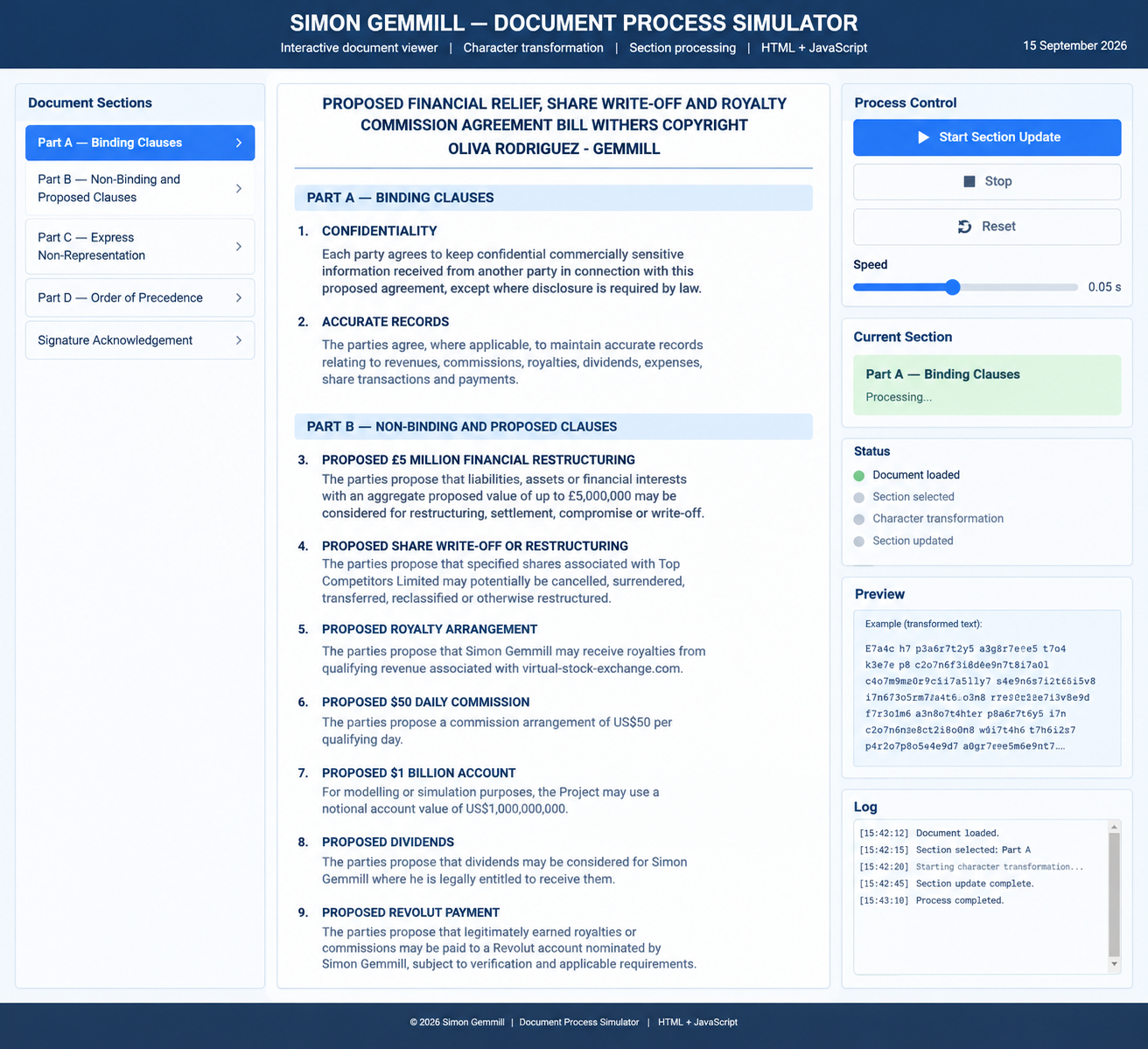 Document Process Simulator — HTML & JavaScript